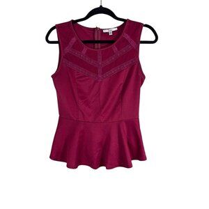 Papaya Top Women M Red Floral Peplum Retro Y2K Mesh Babydoll Neutral Tomato Girl